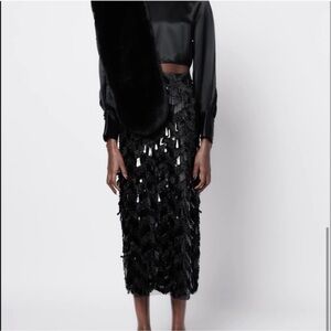 Zara Elegant Black Sequin Skirt
